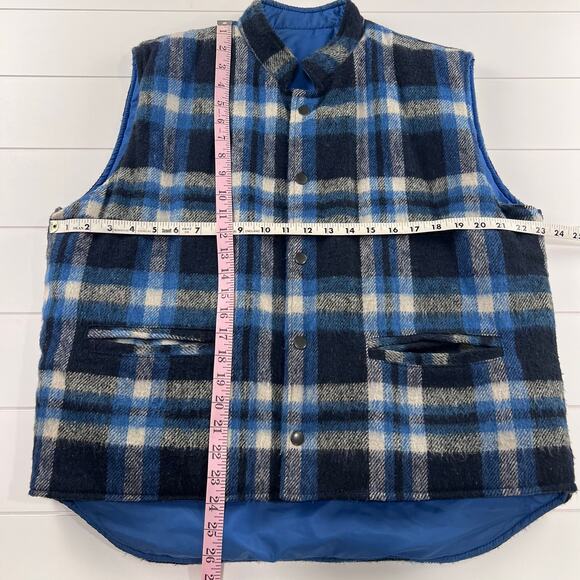 Michael Richards Vintage Blue plaid reversible puffer Vest Men’s size Large - Picture 6 of 9